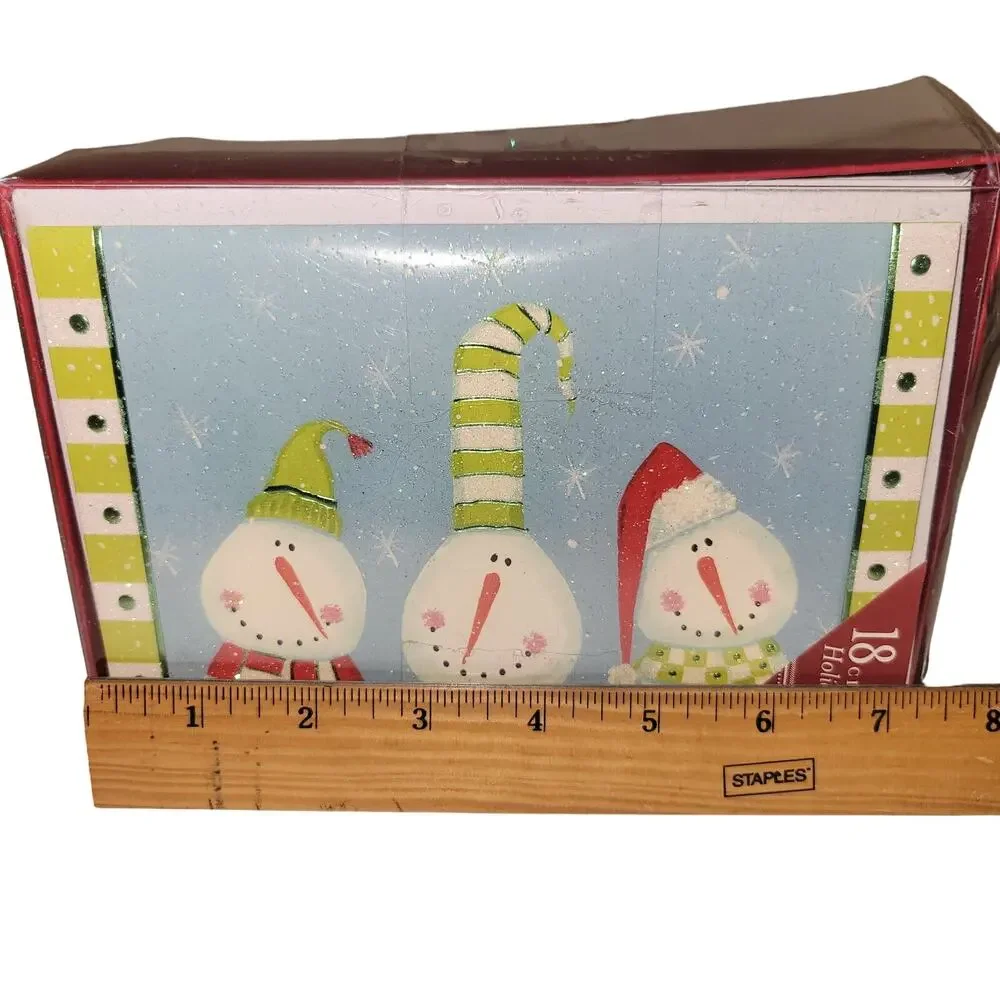 Holiday Greeting Cards Glitter Snowman Two Boxes 33 Christmas Card Lot READ
